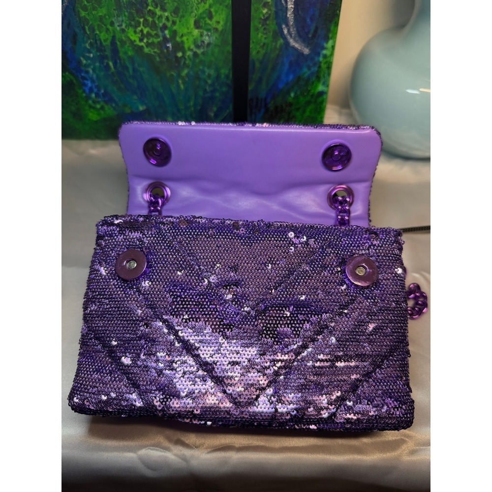 Kurt Geiger London Mini Kensington Purple Sequin Eagle Head Crossbody Bag - Picture 7 of 10
